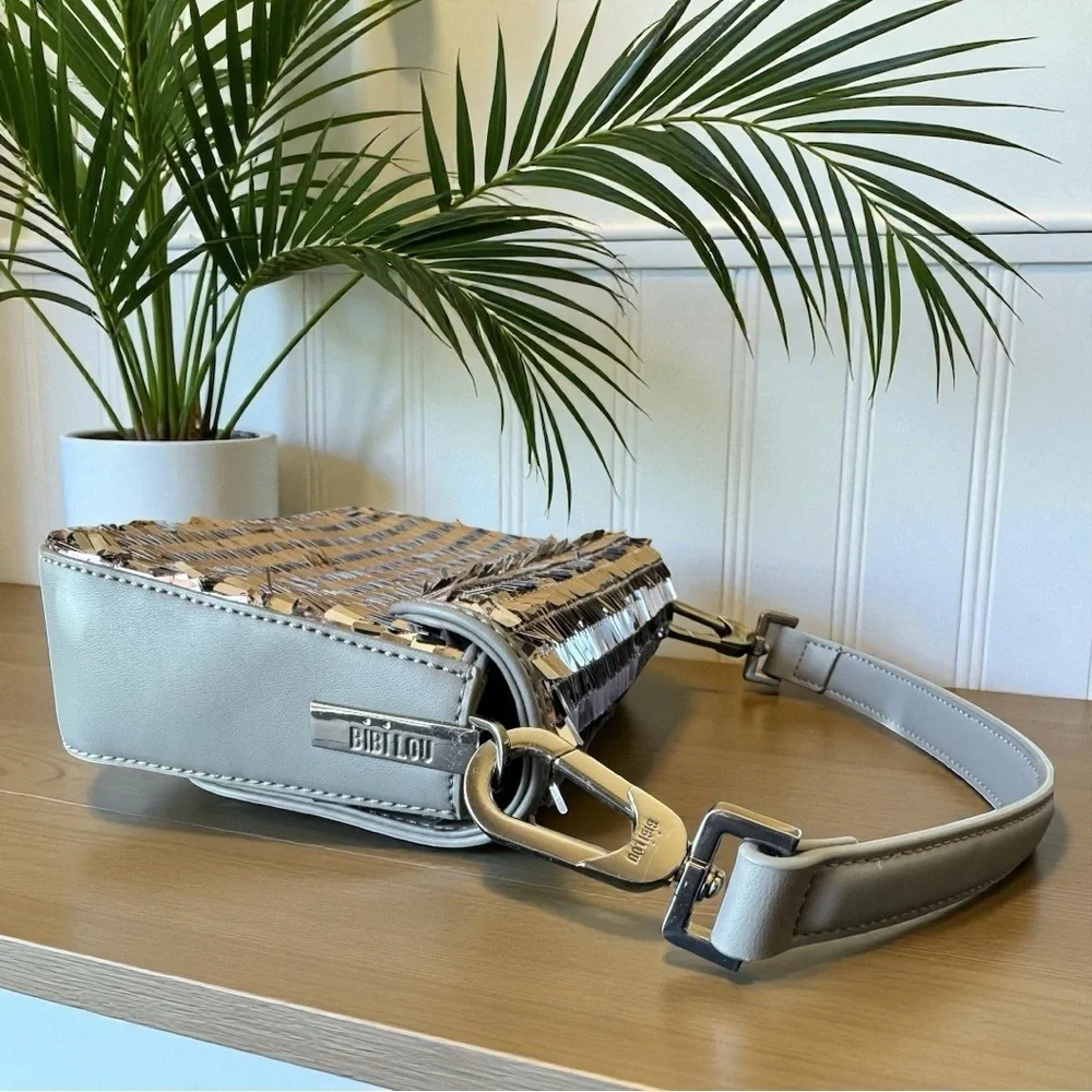 BIBI LOU Anthropologie Silver & Black Sequin Shoulder Bag